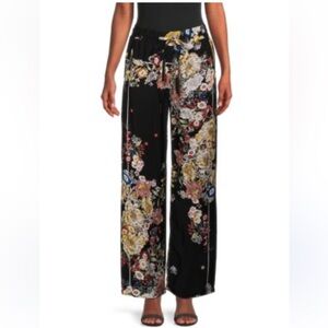 Zara Black Floral Straight-Leg Pants size xs